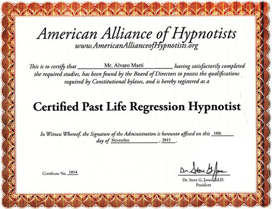 American Alliance of Hypnotists - Certified Past Life Regression Hypnotist
