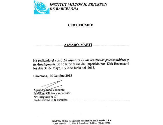 Institut Milton H. Erickson de Barcelona - La hipnosis en los trastornos psicosomáticos y la Autohipnosis
